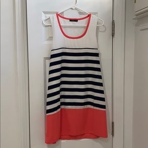 Navy & Coral Stripe/ Color block Sleeveless Dress